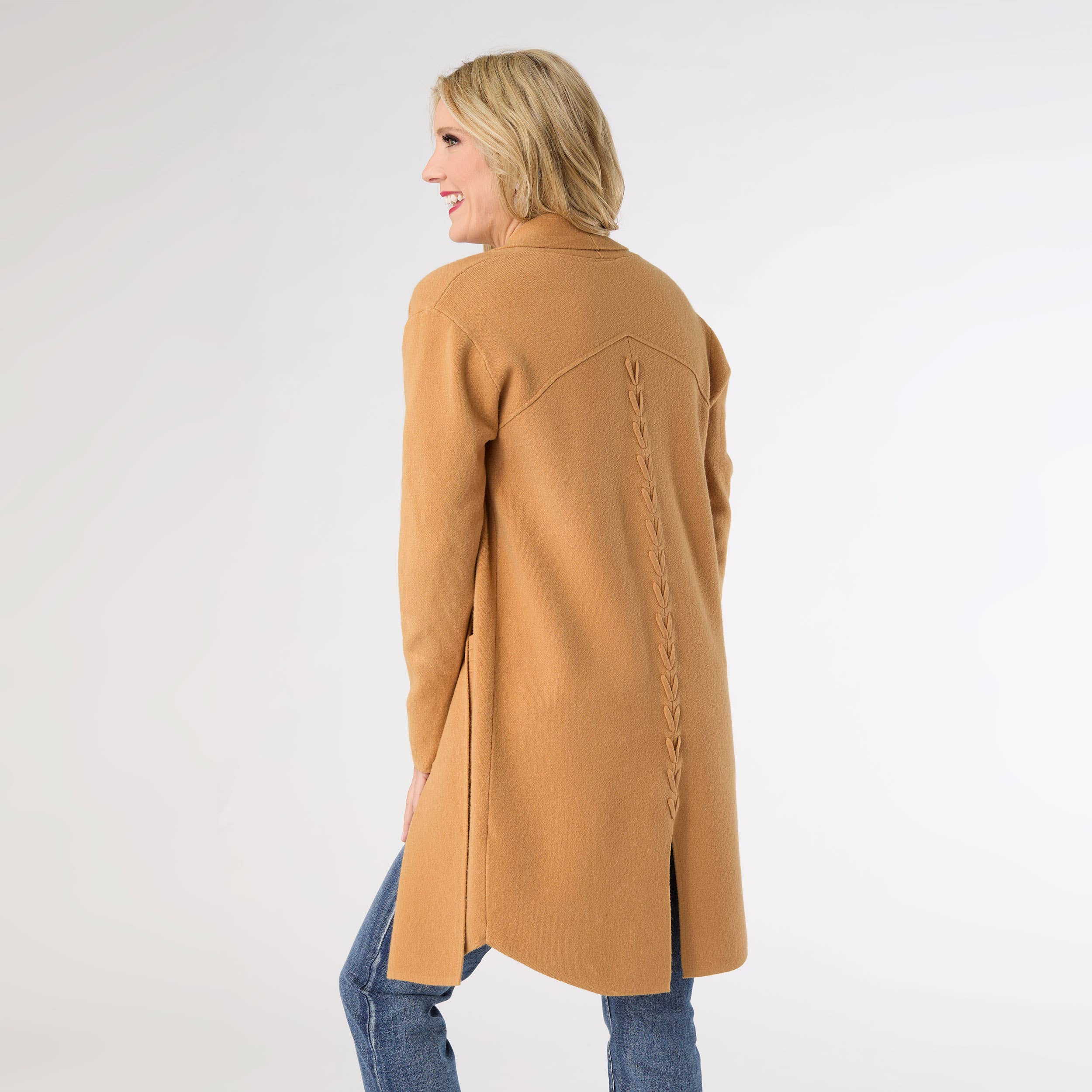 COCO + CARMEN - Vente Veste – femme - Cardigan long Heavenly-Luxe avec dos en treillis W255