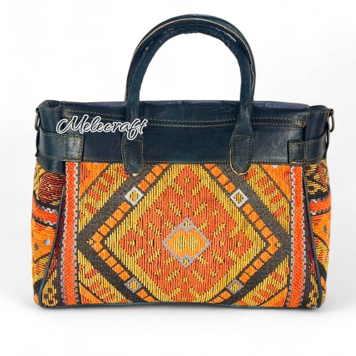 Melecraft – wholesale Weekender bag – Unisex – Handmade Moroccan Leather and Kilim Handbag