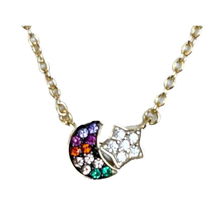 Ciondolo multicolore con luna e stella per la vendita all'ingrosso da parte di Jack and Jewelz