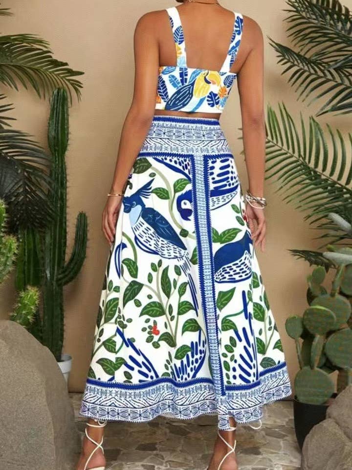 Rosa Clothing - Vente Ensemble haut et jupe - Femme - Ensemble haut court et jupe à imprimé floral bohème coloré4