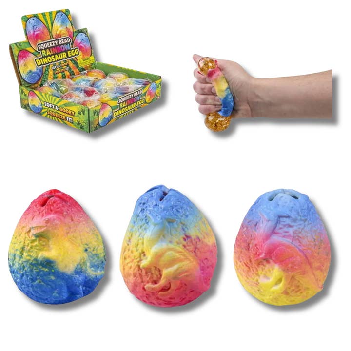 Rainbow Dinosaur Squeeze Bead Egg Toy- Assorted for wholesale by JSBlueRidge Toys