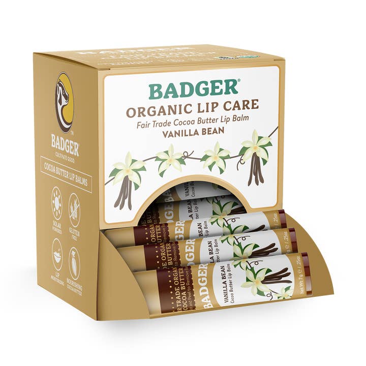 Cocoa Butter Lip Balm - Vanilla Bean - 18ct Display for wholesale by Badger Balm