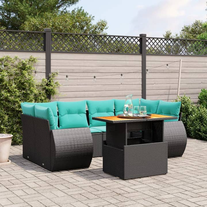 Set Divano da Giardino 7 Pezzi con Cuscini in Rattan Sintetico Nero per la vendita all'ingrosso da parte di American Smart