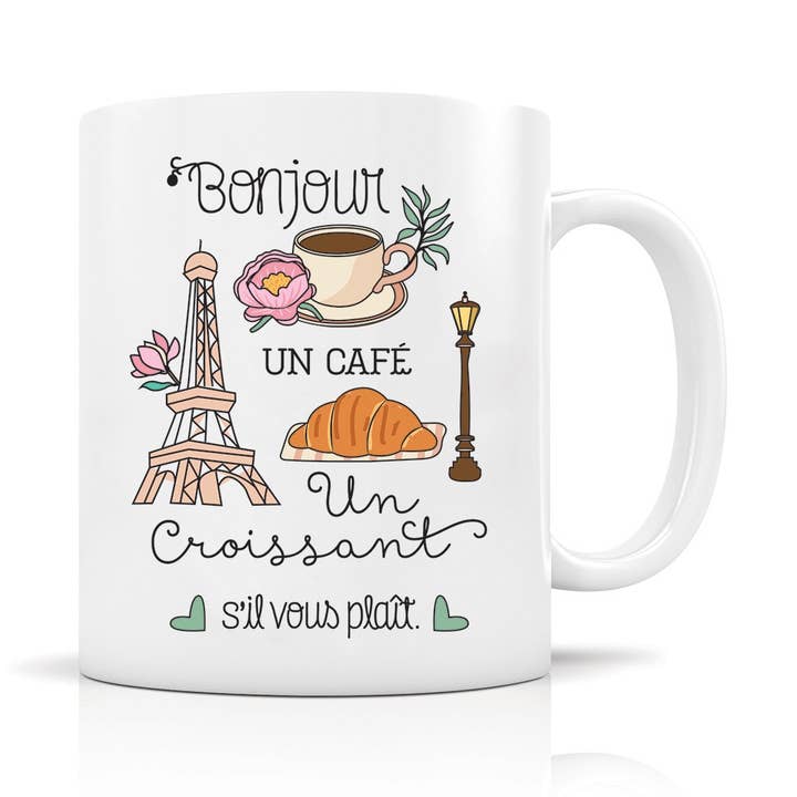 Caneca cerâmica 350ml - Olá a coffee a croissant por atacado de Hirondelle & Cie