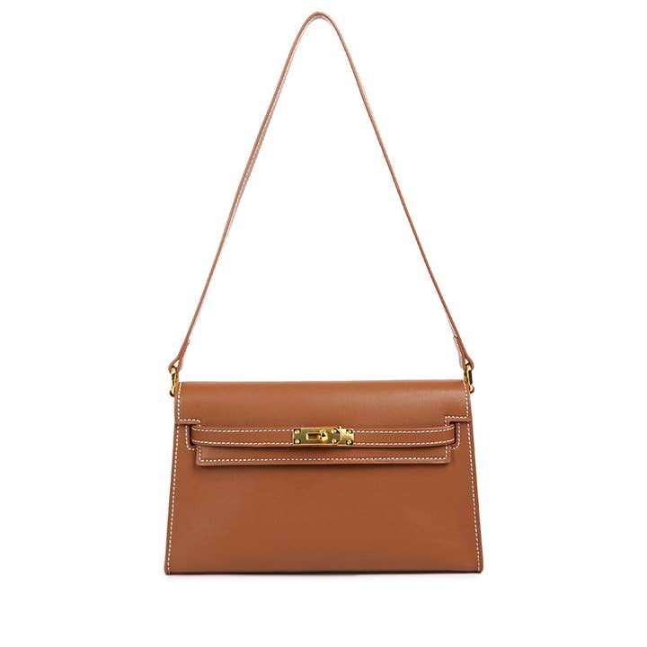 Sook Stainable – wholesale Axelremsväska – Dam – Äkta läder kuvert axelväska med metallförslutning5