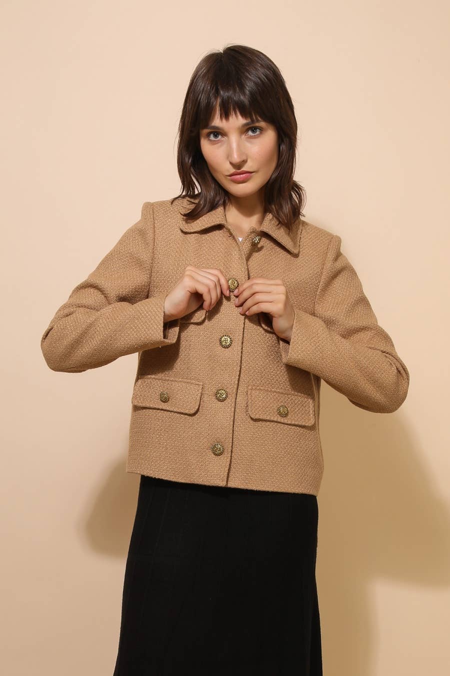 Attentif Paris - Wholesale Jacket - Women's - Straight cut plain tweed jacket9