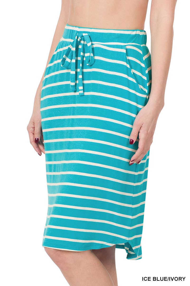 42POPS – Großhandel Rock – Damen – .Stripe Self Tie Tulpen-Saum Rock3