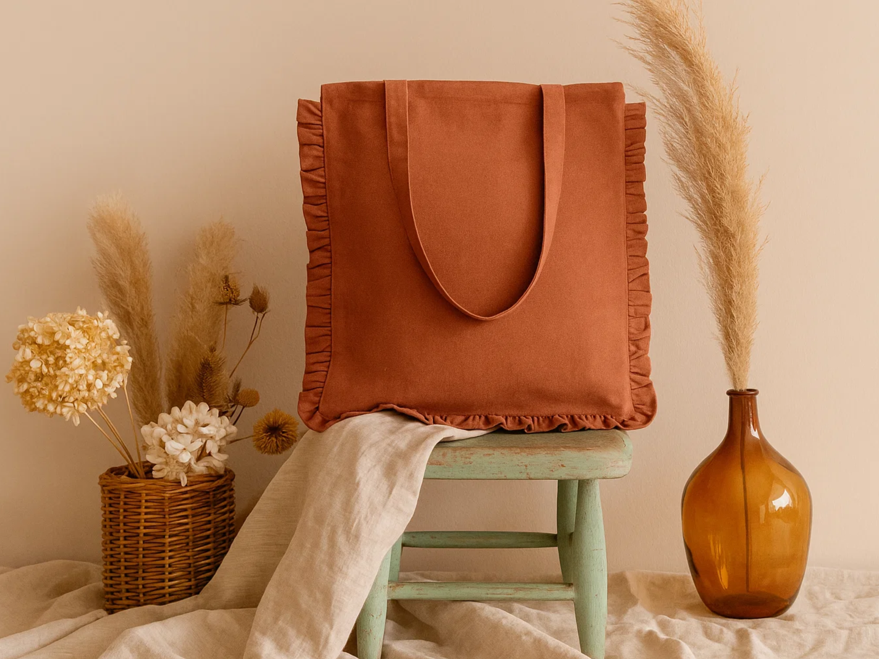 House of Kraft Jewelry & Accessories - Wholesale Tote Bag - Women's - Canvas Ruffle Tote | Canvas Colored Tote Bag | Unbranded 1