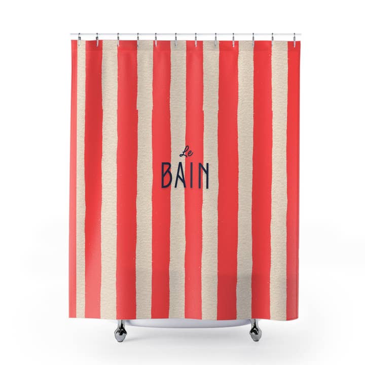 Shower Curtain — Coral Striped French 'Le Bain' Bathroom Decor for wholesale by MARA Style