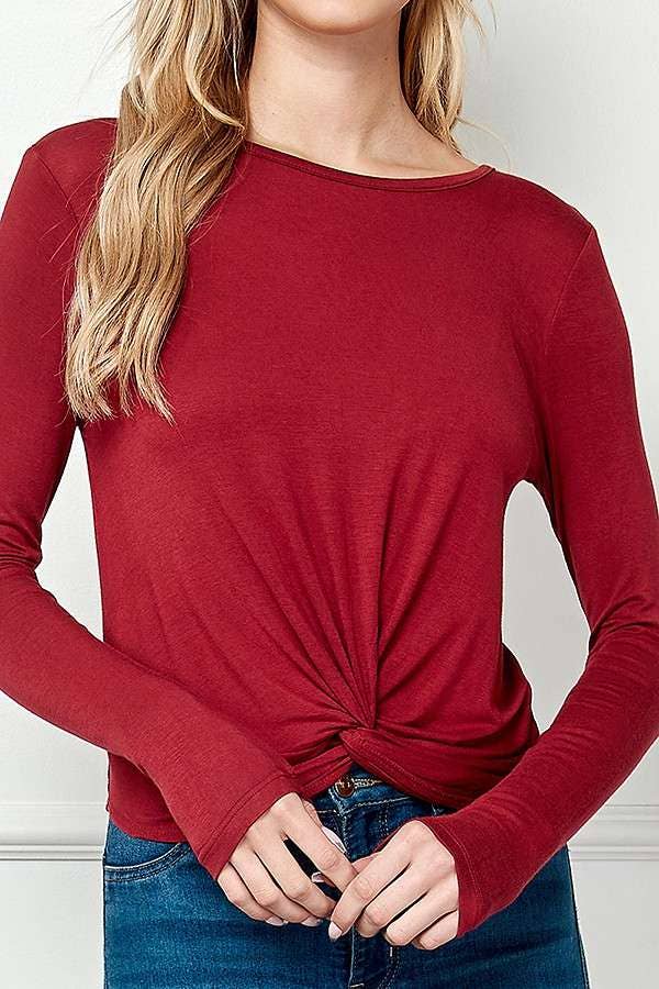 BURGUNDY AY31064L - LSLV CROSS OVER BAND TOP for wholesale on Faire3