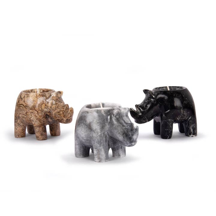3.5” Rhino Tea Light Holder for wholesale by British Fossils