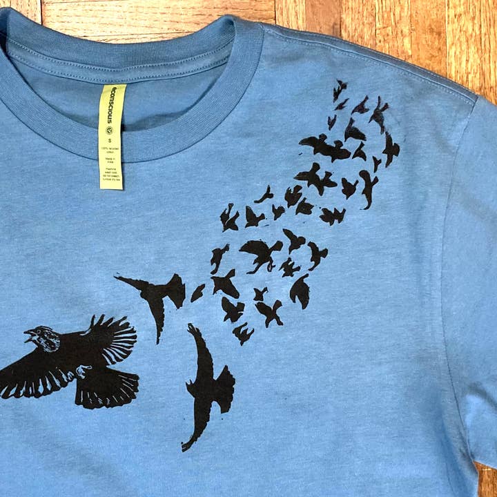 Sarah Drummond Art - Wholesale Shirt - Unisex - Handprinted T-shirt "Blackbirds"0
