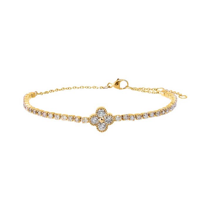 Diamond Four Leaf Clover Tennis Bracelet 14K for wholesale by By Adina Eden