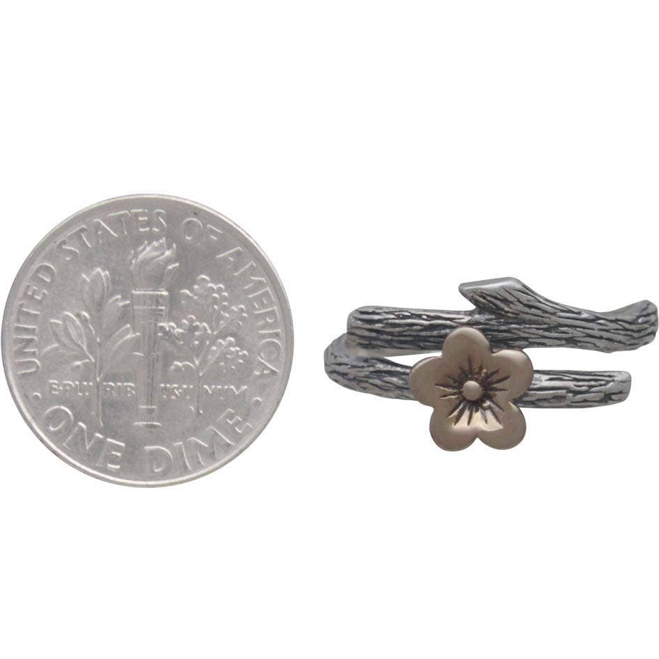 Nina Designs - Wholesale Band/Stacked Ring - Silver Branch Ring with Bronze Cherry Blossom - Adjustable2