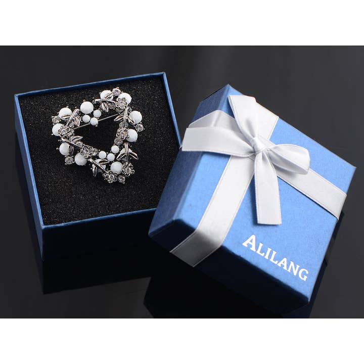 AK Brand - Wholesale Brooch - Elements Gun Grey White Bead Heart Wreath Pin Brooch6