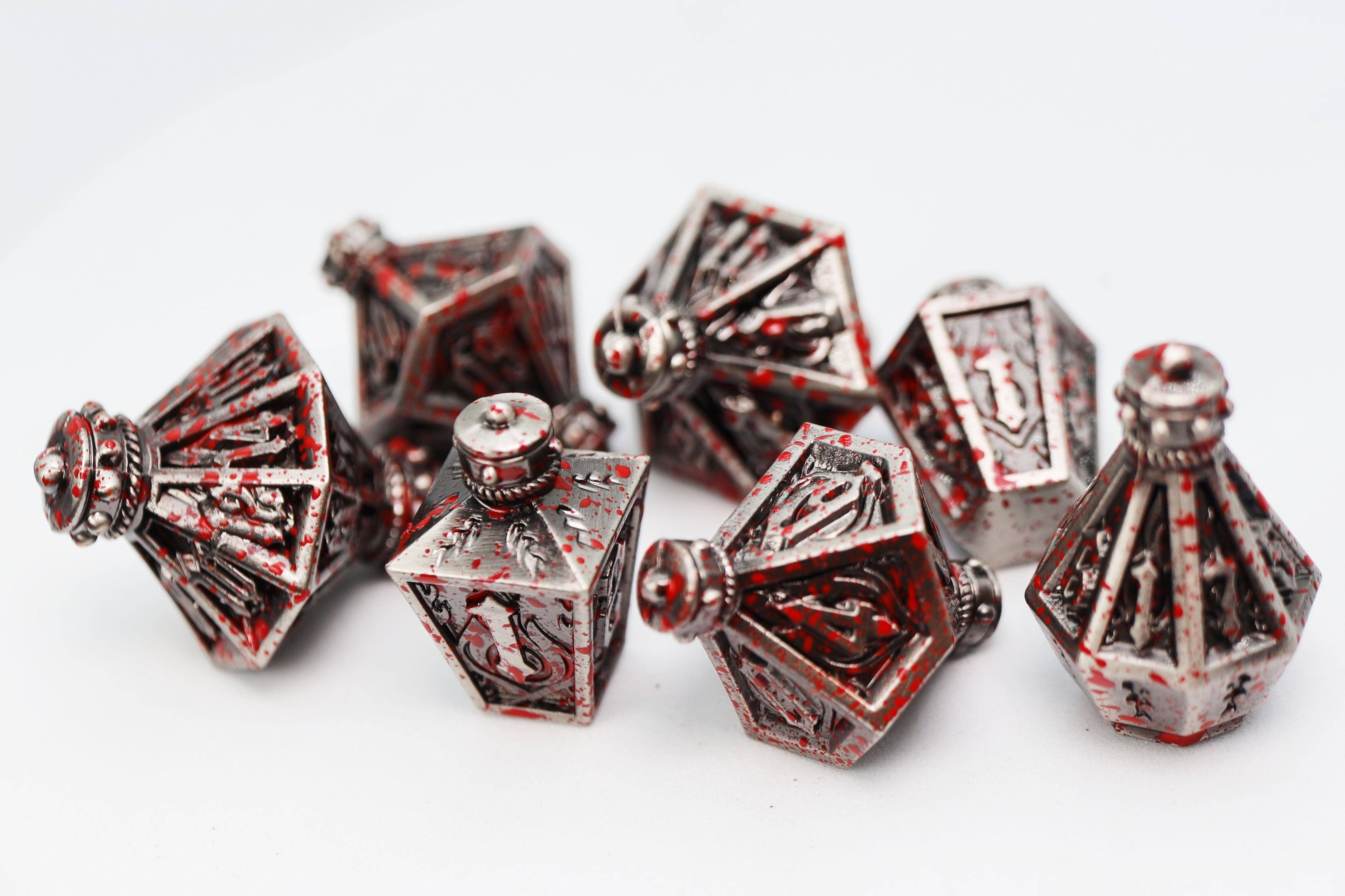 Foam Brain Games - Wholesale Dice - Moonlit Lantern: Blood Splatter - Metal RPG Dice Set2