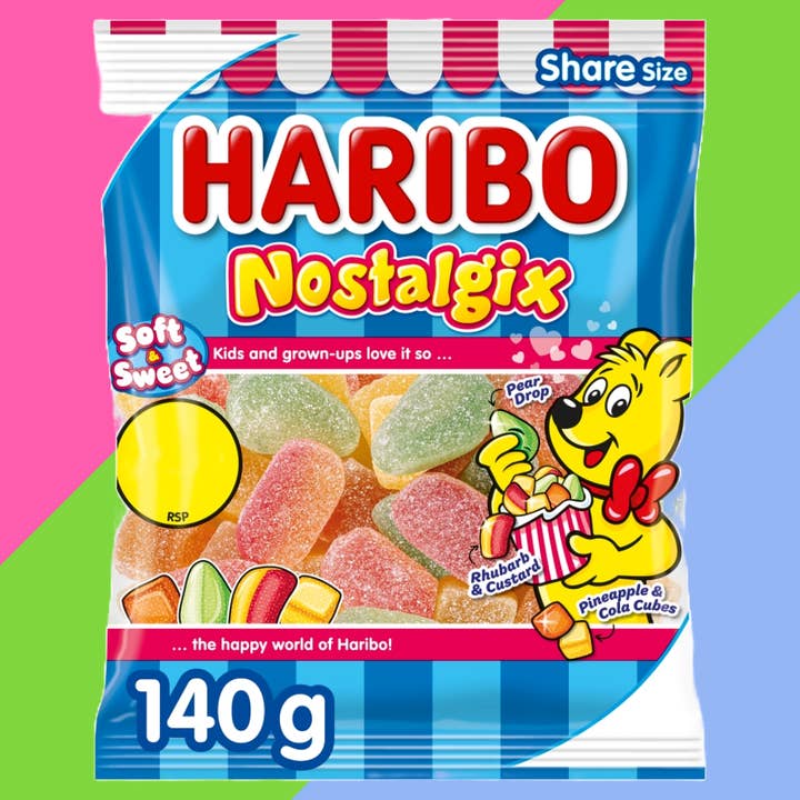 Gaffney's Sweets & Treats Wholesale - Wholesale Gummy - Haribo Nostalgix Sugar Coated Fruit & Cola Flavour Jelly Sweets 12x140g £1.25 PMP