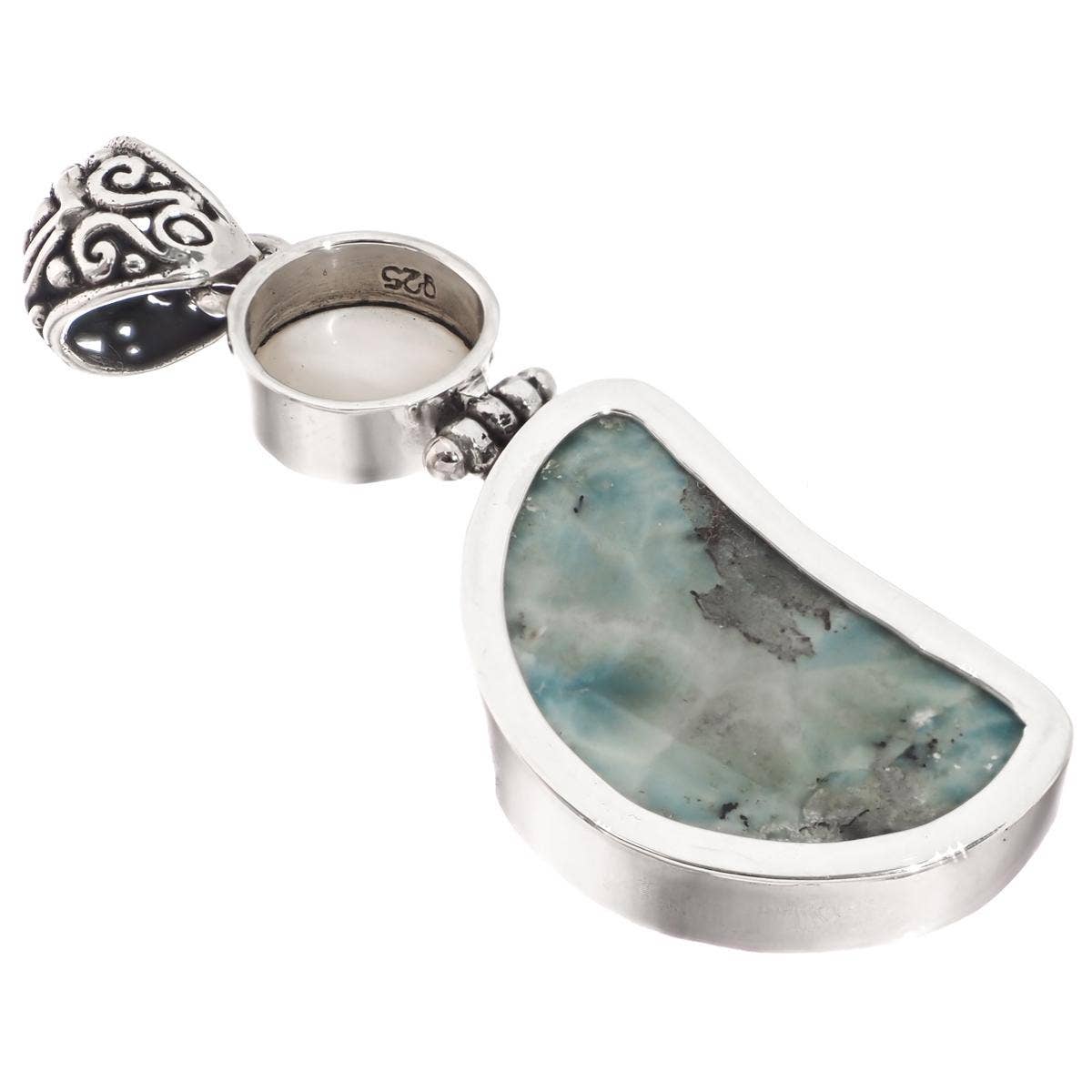 FifiRose - Wholesale Pendant/Charm Necklace - 925 silver large blue larimar white mabe ocean pearl sterling pendant, 23