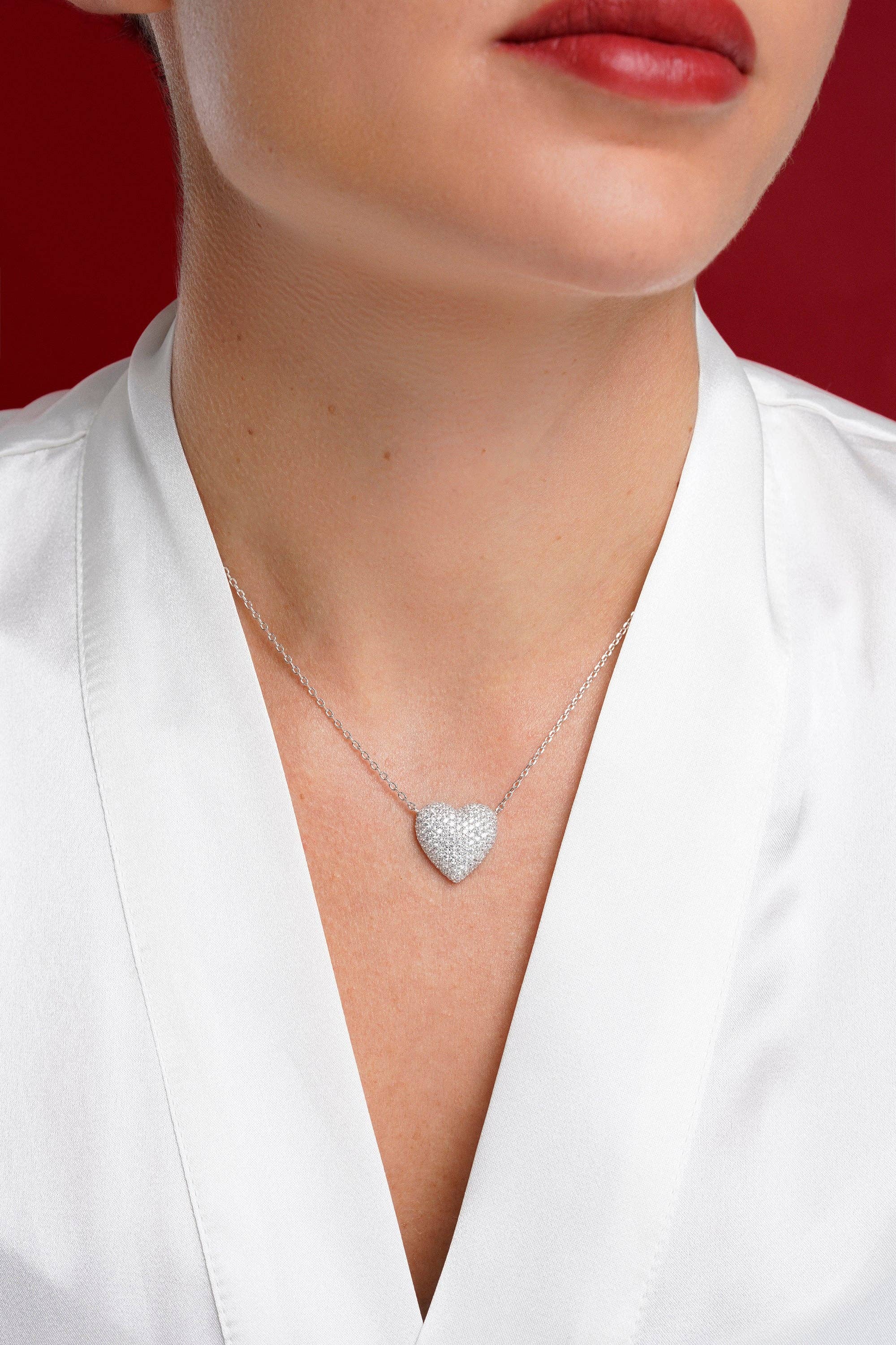 Itemporality - Wholesale Pendant/Charm Necklace - White pavé heart necklace3