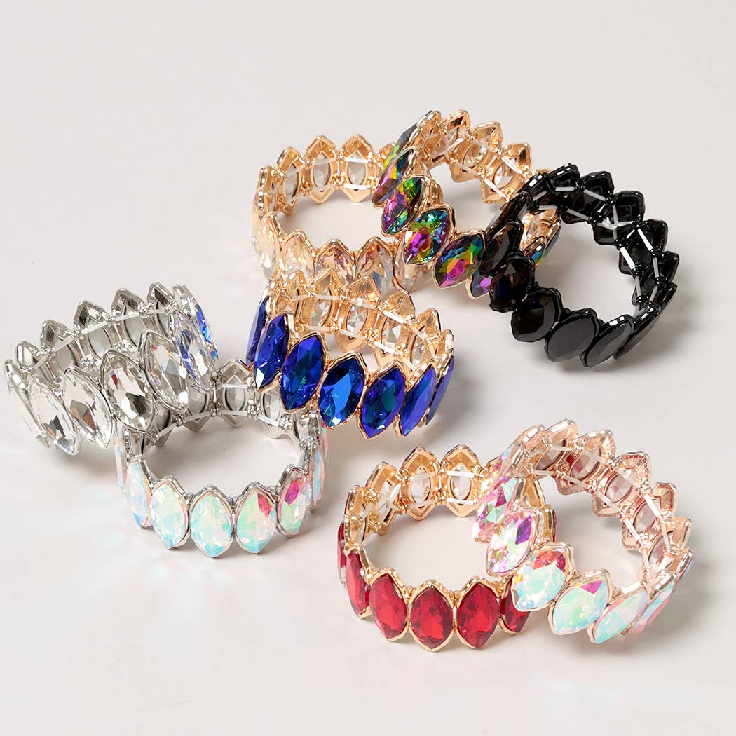 Fashion City - Vente Bracelet de perles - Bracelet élastique en forme de pierre de verre à maillons3