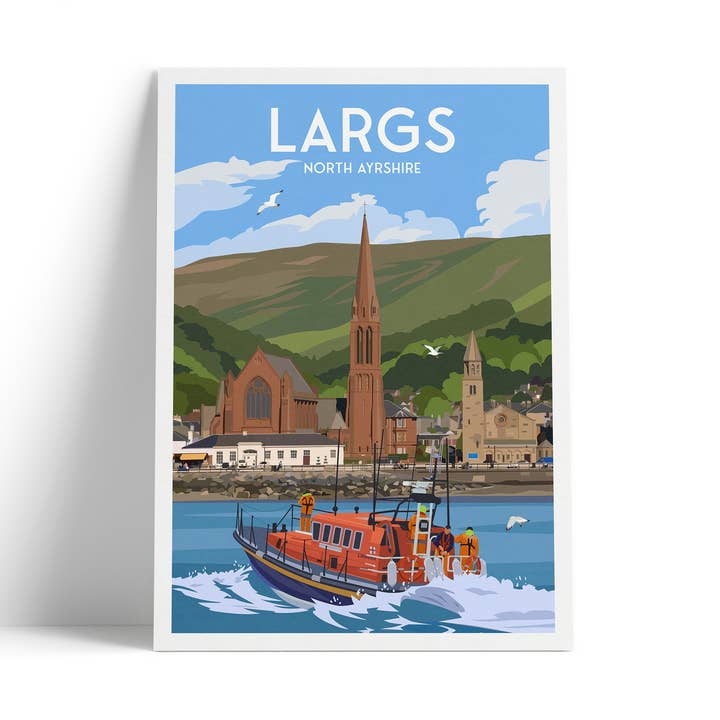 Largs Travel Poster – RNLI Lifeboat, North Ayrshire for wholesale by Printagonist
