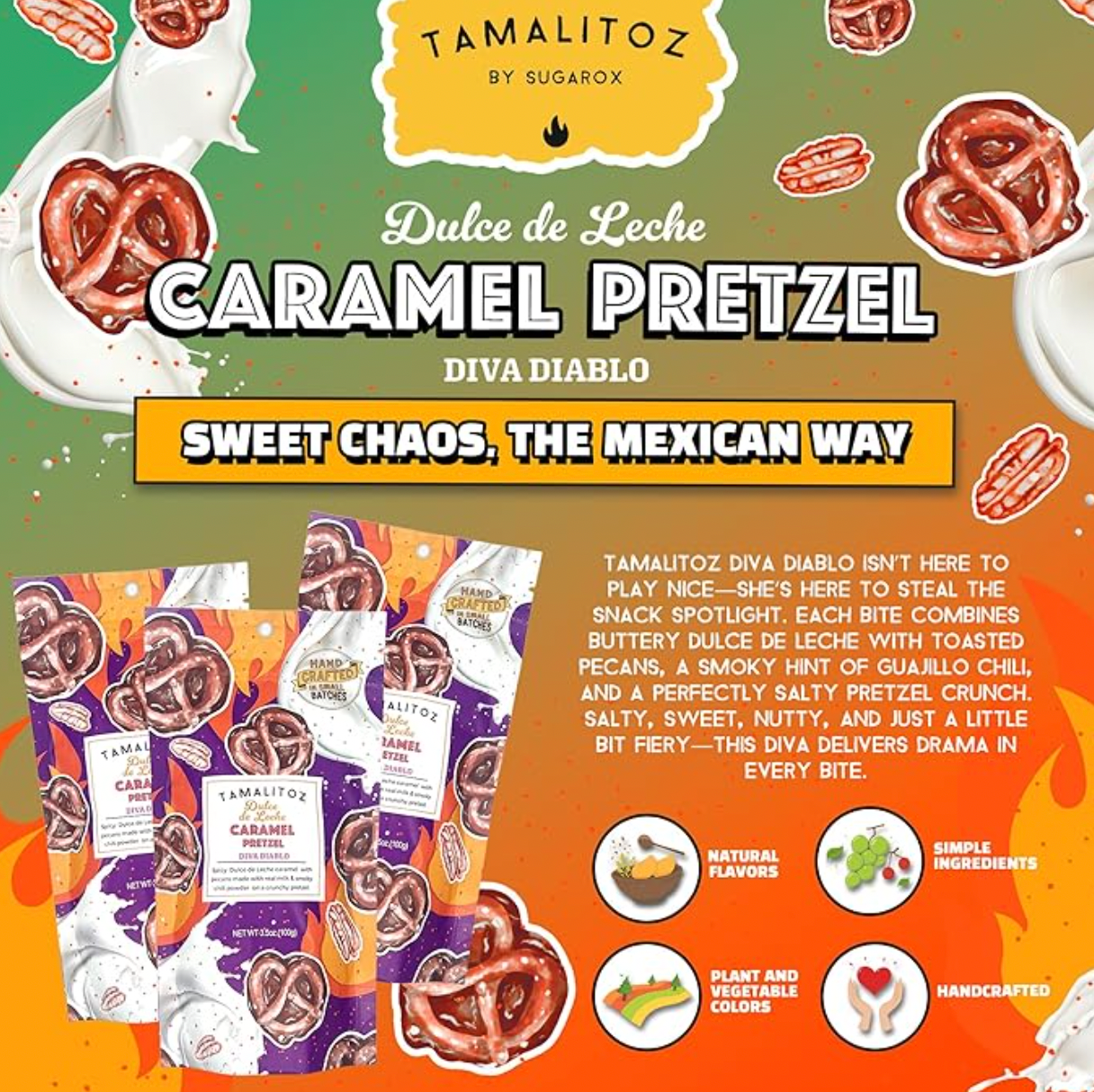 Sugarox Candy Studio LLC - Wholesale Pretzels - Tamalitoz Dulce de Leche Caramel - Diva Diablo (pretzel) 12c2