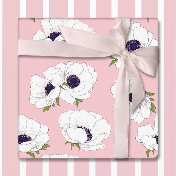 White Anemone on Pink – Double-Sided Wrapping Paper for wholesale by Ballard & Prescott