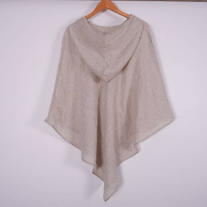 NorraVilla - Wholesale Poncho - Women's - Summer linen poncho - with a hood - Natural3