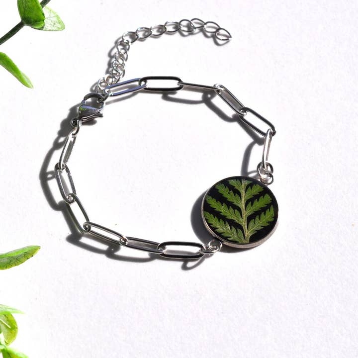Pressed Fern Paperclip Bracelet for wholesale by My Beverly Jewelry