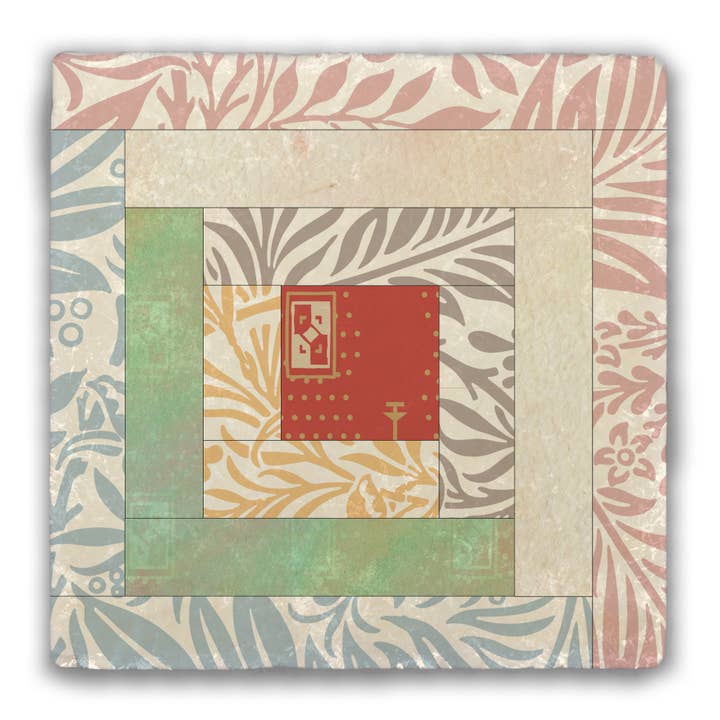 Log Cabin Quilt Tumbled Stone Coaster for wholesale by Nelson Gifts Wholesale