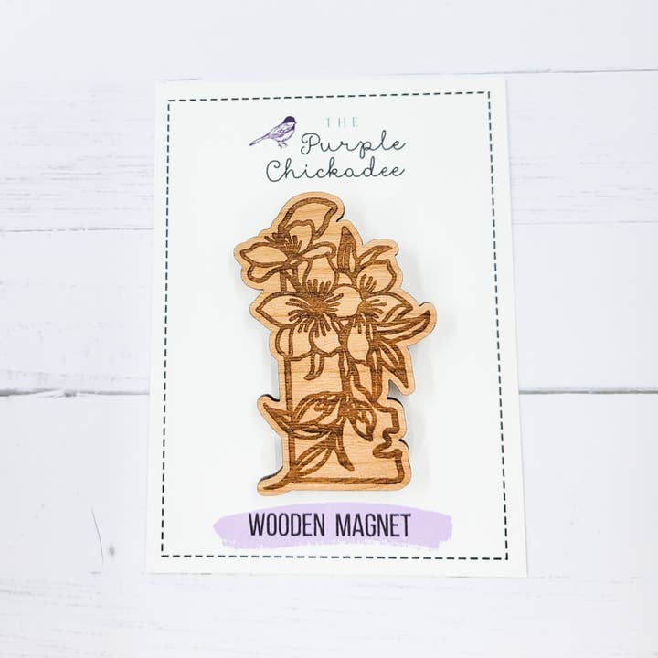 State Flower Engraved Wooden Magnet- Choose your state for wholesale by The Purple Chickadee