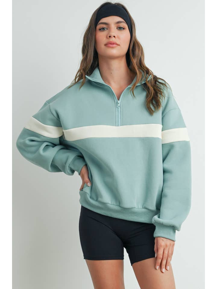 BUTTERMELON - Wholesale Sweatshirt - Women's - Two-Toned Half Zip Collar Sweatshirt - BMT753561