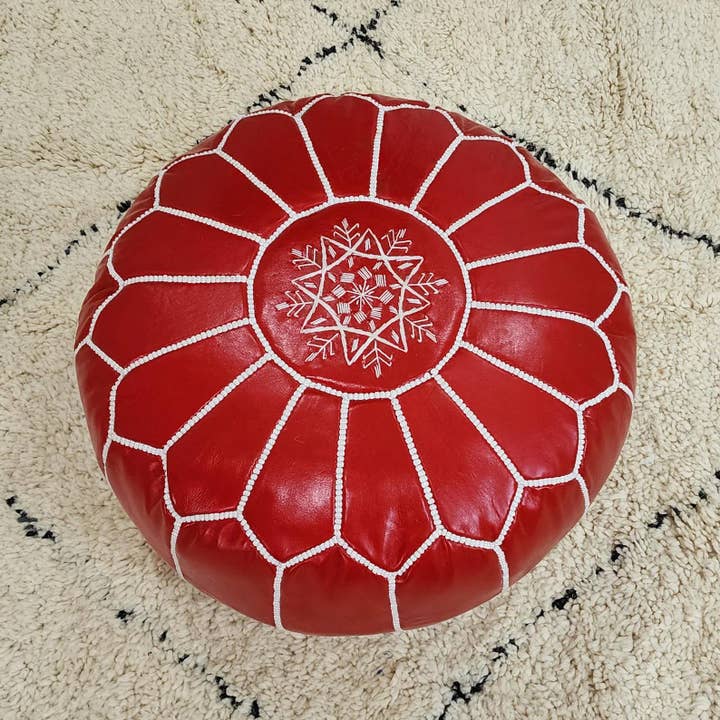 Moroccan Leather Pouf – Handmade Genuine Leather Ottoman. for wholesale by Berbereino LLC