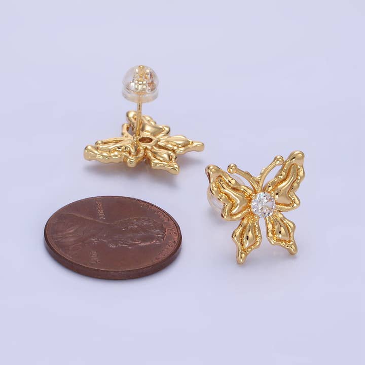Aim Eternal - Wholesale Stud/Post Earrings - 14K Gold Filled CZ Molten Butterfly Stud Earrings | Q221