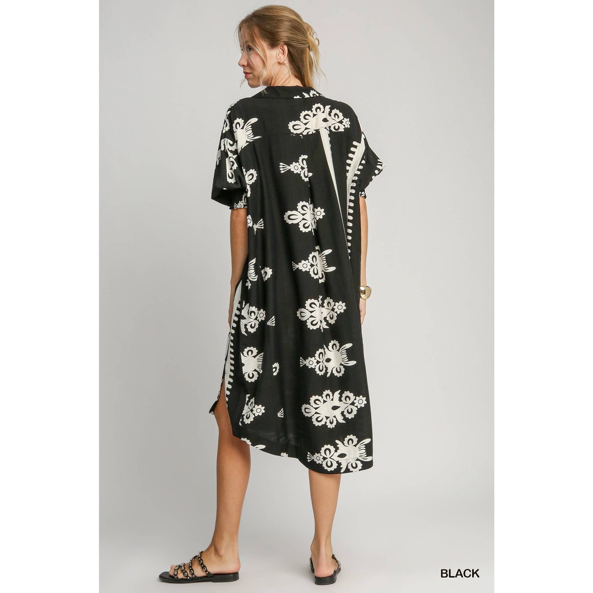 BNS - Vente Robe – femme - Robe mi-longue à col en V à imprimé abstrait avec poche1