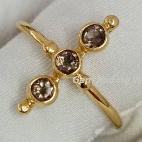 Bague Minimaliste Barre en Quartz Fumé en Argent Sterling 925 pour la vente par Rishi Jewelry