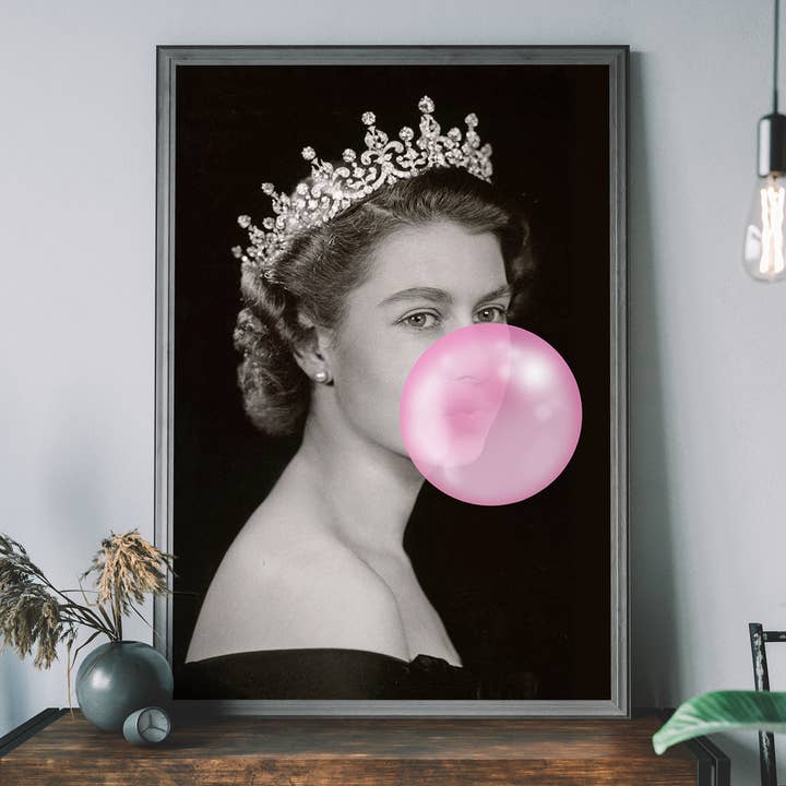 Queen Blowing Bubblegum Platinum Jubilee Print for wholesale by Ink & Drop