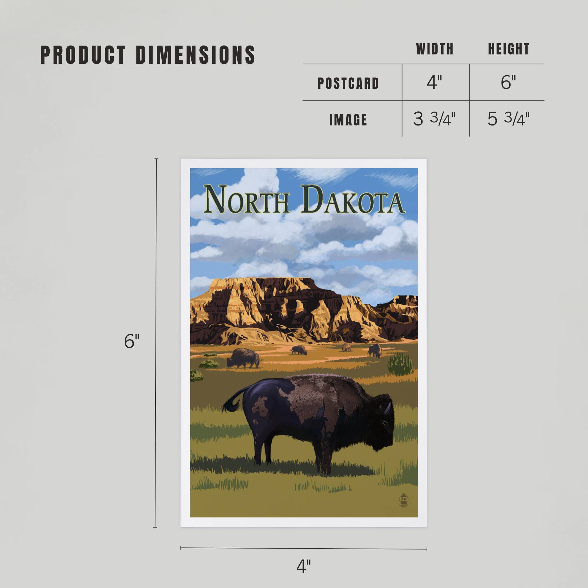 Lantern Press - Wholesale Postcard - PREMIUM POSTCARDS North Dakota, Bison4