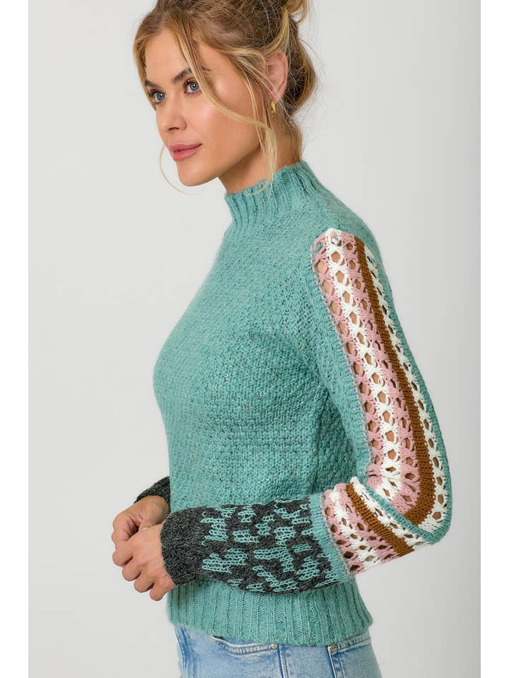 Mystree - Wholesale Knit Sweater - Women's - 20422 Mock Neck Sleeve Detail Sweater