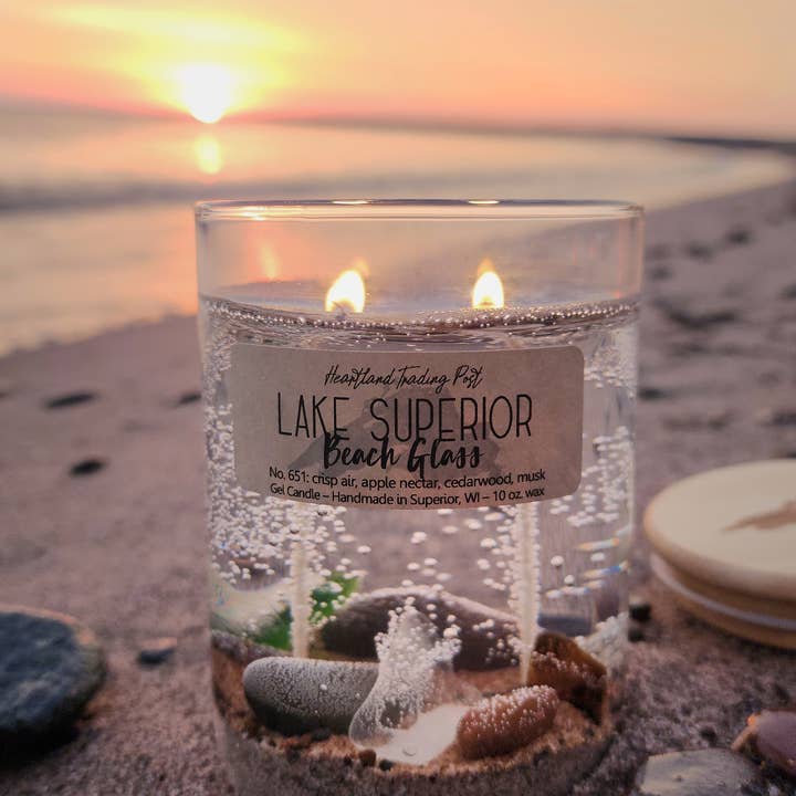 Lake Escape Candle Co. - Wholesale Jar/Filled Candle - 10 oz. Lake Superior "Beach Glass" Gel Candle (2-wicks)