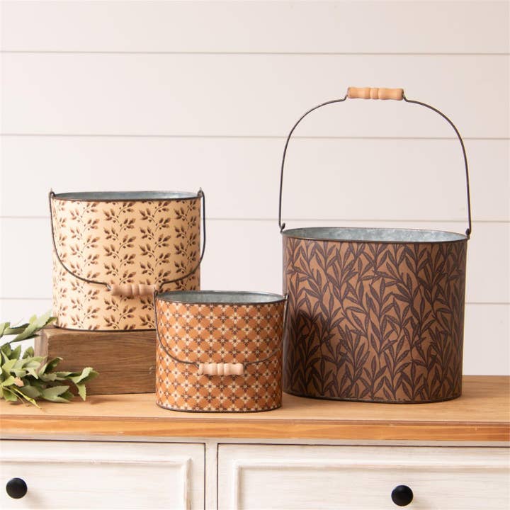 Audrey's Home & Gift - Wholesale Bucket/Pail - Buckets - Vintage Wallpaper Patterns (Set Of 03)
