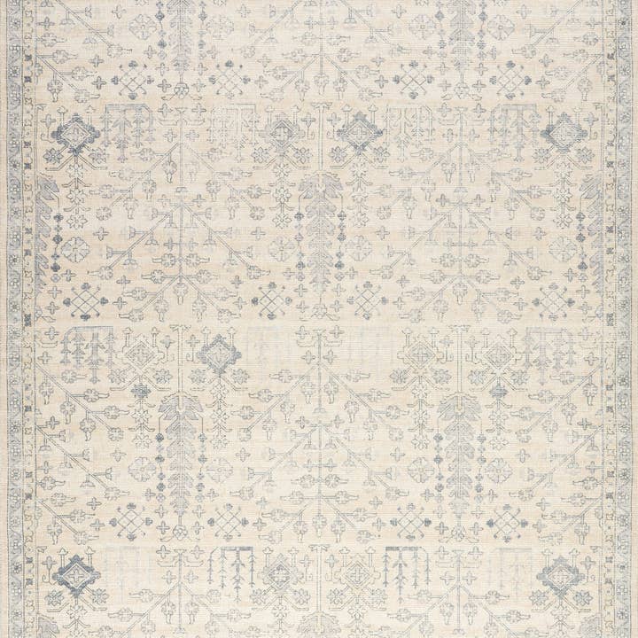 Slate Blue Flora Wool and Cotton Area Rug for wholesale on Faire