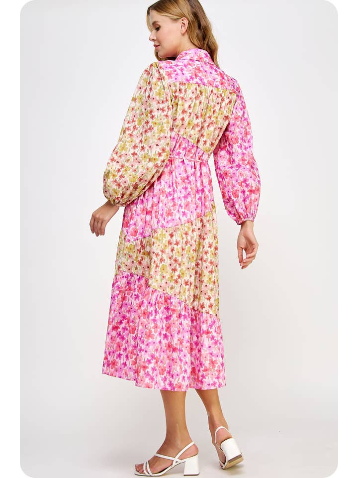 Pink chartreuse Asymmetric Tiered Cotton Voile Midi Shirt Dress for wholesale on Faire5