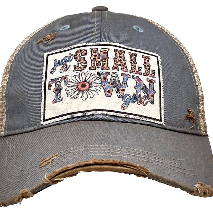 Just A Small Town Girl Distressed Trucker Hat Baseball Cap for wholesale by Vintage Life