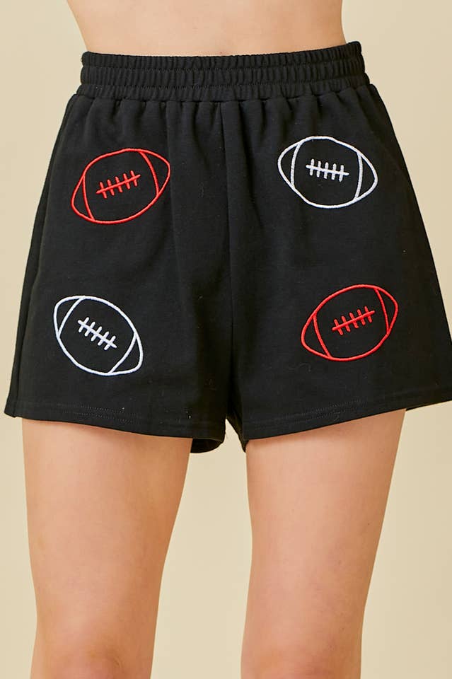 BLACK Game Day Football EMB Shorts for wholesale on Faire2