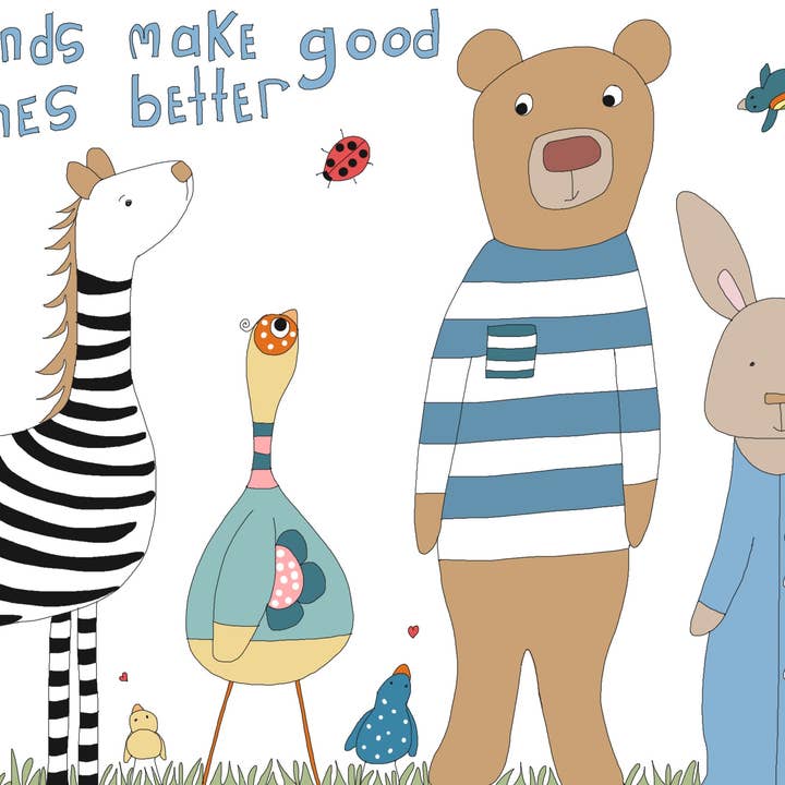 Lykønskningskort „venner gør gode tider bedre“ for engroshandel hos Elle Bee Art Studio