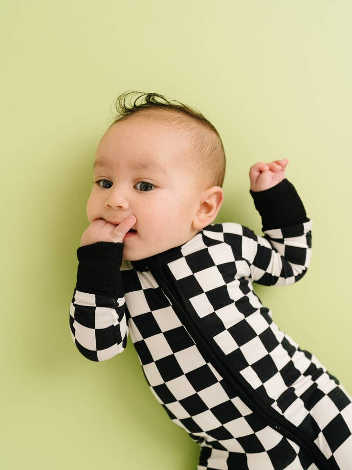 Little One Shop - Wholesale Sleepsuit - Baby - Black Checkered Bamboo Sleeper