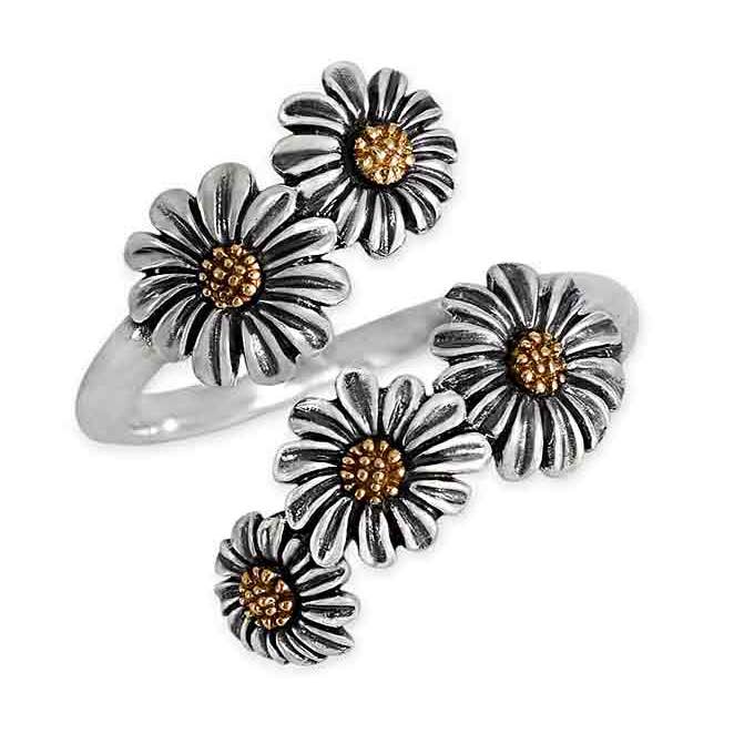 Sterlingsilber- und Bronzegänseblümchen-Bypass-Ring für den Großhandel von Nina Designs