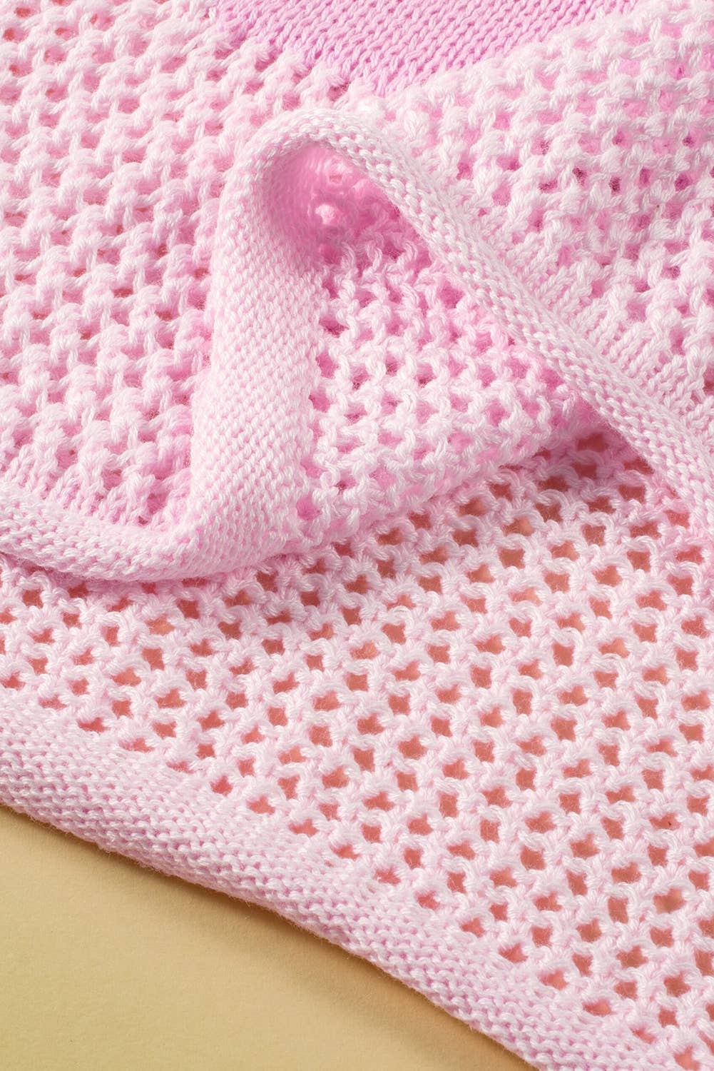 Light Pink Big Flower Hollowed Knit Drop Shoulder Sweater for wholesale on Faire7