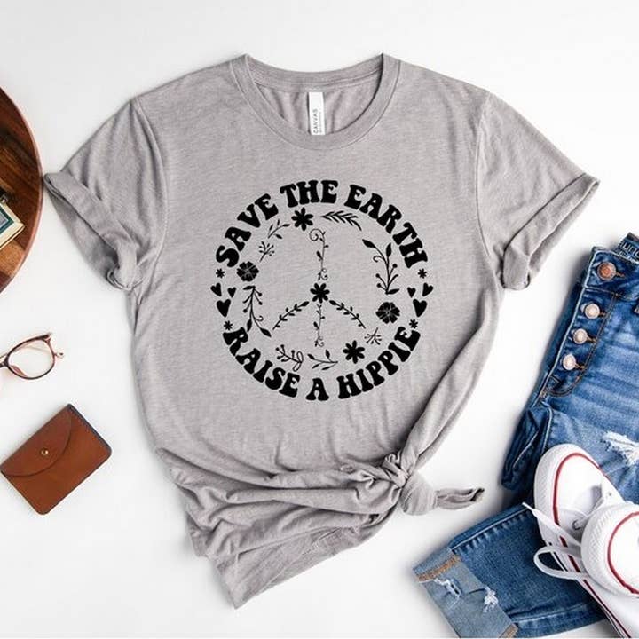 Save the Earth, Raise a Hippie Graphic Tee, Short Sleeve T-S for wholesale by OneStopSapphireShop